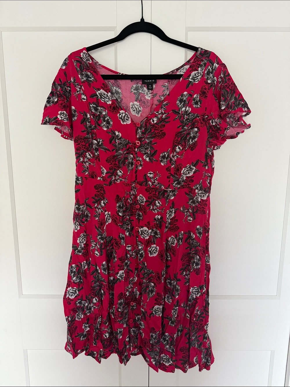 torrid Hot Pink Floral V-Neck Button Mini Dress
